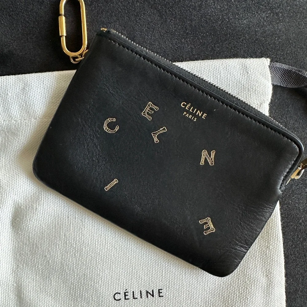 CÉLINE SLG Key Coin Card Pouch Black Leather/Gold Hardware - Anniversary Edition - Picture 1 of 8